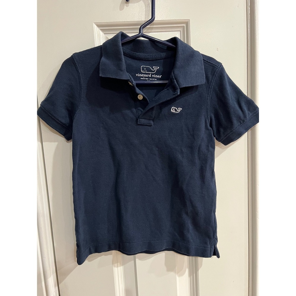 Vineyard Vines Boys Navy Blue Pique Cotton Short Sleeve Whale Polo Shirt 2T